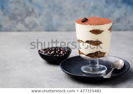 Stok fotoğraf: Tiramisu Traditional Italian Dessert In Glass On A Grey Stone Background Copy Space