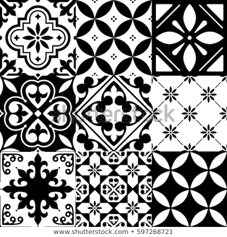 Tiles Seamless Collection Portuguese Or Spanish Vector Black And White Tile Design Zdjęcia stock © RedKoala