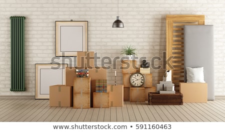 Stockfoto: Cardboard Moving Boxes In Interior 3d Rendering