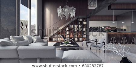 Stockfoto: Bright Interior With Brown Sofa 3d Rendering