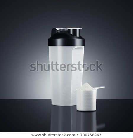 Сток-фото: Shaker With Protein Cup Isolated On Dark Background 3d Rendering
