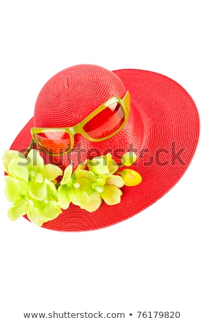 [[stock_photo]]: Hapeau · d'été · pour · femme · en · paille · rouge · avec · des · fleurs · d'orchidées