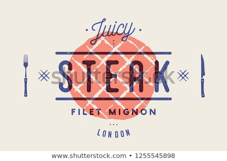 Foto stock: Steak Logo Meat Label Logo With Steak Silhouette Text Juicy Steak