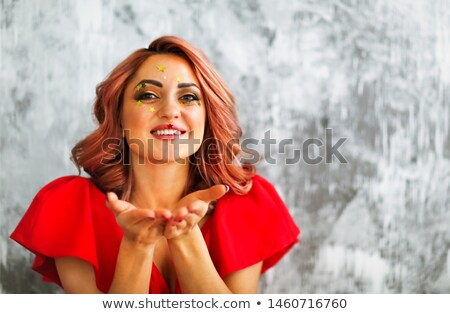 ストックフォト: Young Bright Woman With Coral Colored Hairdress