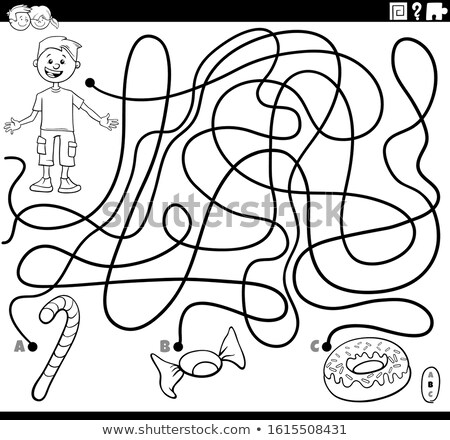 ストックフォト: Maze With Boy And Sweet Food Coloring Book Page