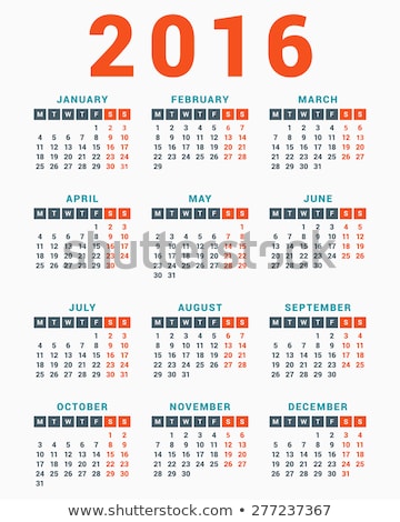 Stok fotoğraf: Calendar For 2016 On White Background Week Starts Monday Simple Vector Template