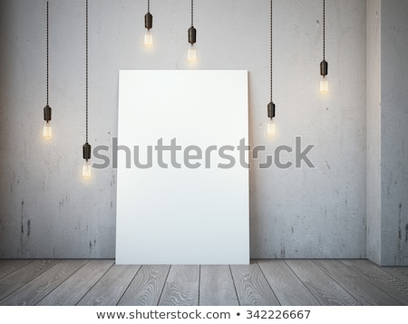 Stok fotoğraf: Blank White Canvas With Glowing Bulbs In The Loft Interior