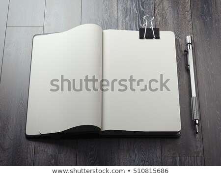 Stock fotó: Opened Copybook With Black Clip And Silver Pen 3d Rendering