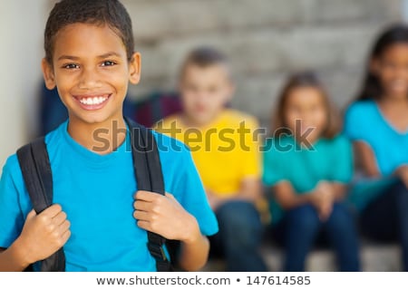 Stok fotoğraf: Cheerful African American Primary School Girl With Backpack