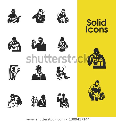 Stock photo: Male Working With Headphones And Icons Set Vector