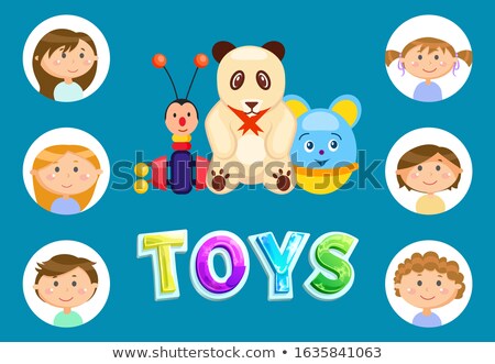 Foto stock: Toys And Kids Boy And Girl With Fluffy Panda