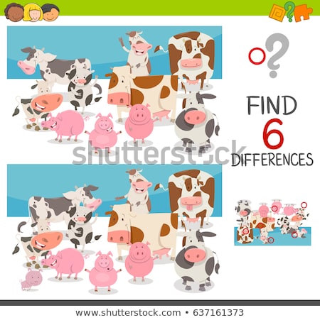 Stok fotoğraf: Differences Game With Farm Animal Characters