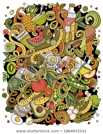 Stock foto: Cartoon Doodles Diet Food Illustration Bright Colors Dietary Funny Picture