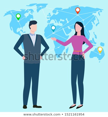 [[stock_photo]]: People Standing Together And Talking Worldwide Map