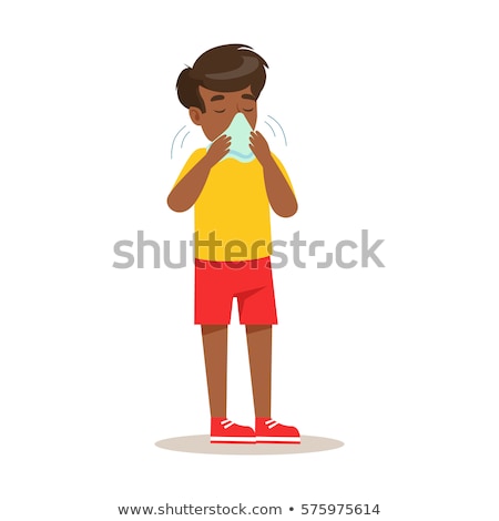 Foto d'archivio: Young Boy Blowing His Nose