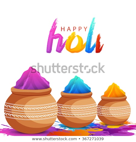 Foto stock: Indian Festival Holi With Bucket Full Of Colors And Pichkari Col