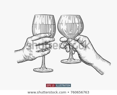 Foto stock: Hands Holding Bunch Of Grapes And Wine Glass