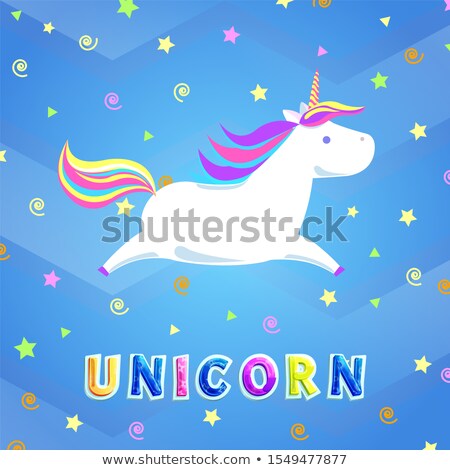 Foto d'archivio: Unicorn With Rainbow Mane And Sharp Horn Flying