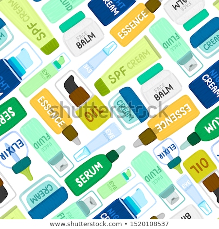 ストックフォト: Seamless Pattern With Organic Or Natural Cosmetics Many Jars And Bottles With Cosmetic Names Facia