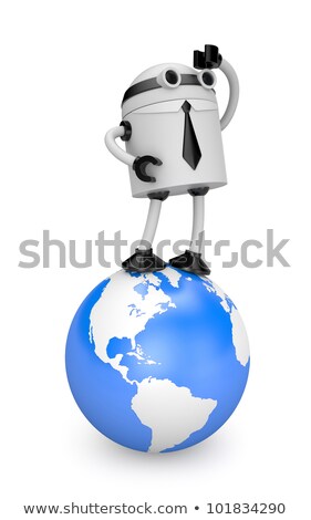 Stock fotó: Robot With Earth Globe Isolated Contains Clipping Path