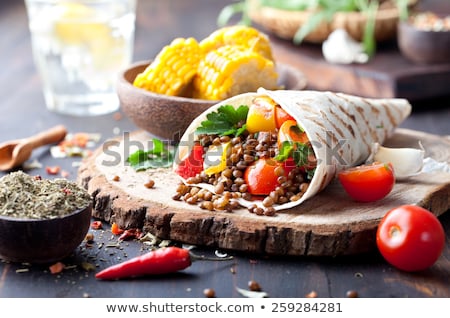 Stock fotó: Vegan Tortilla Wrap Roll With Lentil And Corn