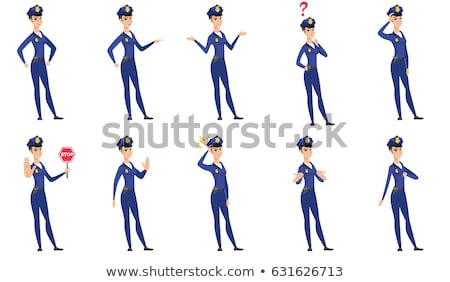 Stock fotó: Caucasian Policewoman Showing Stop Hand Gesture