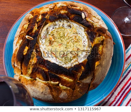 Stock fotó: Camembert Bread Bowl On The Wooden Background