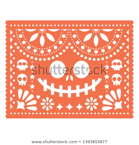 Halloween Papel Picado Design With Skulls And Pumpkin Scary Face Mexican Paper Cut Out Pattern - Di Stock fotó © RedKoala