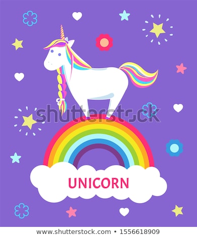 Stok fotoğraf: Romantic Unicorn With Rainbow Mane And Sharp Horn