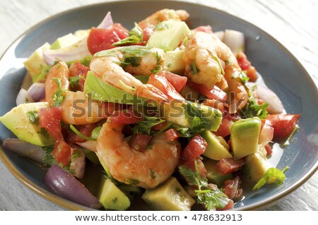 ストックフォト: Prawns And Avocado On Salsa