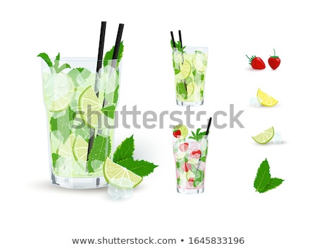 Stock fotó: Oktél · kollekció · eper · mojito · mésszel · és · mentával