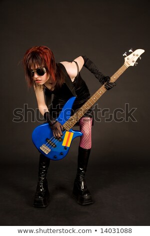 Goth Girl In Goggles Plays Guitar Stockfoto © Elisanth