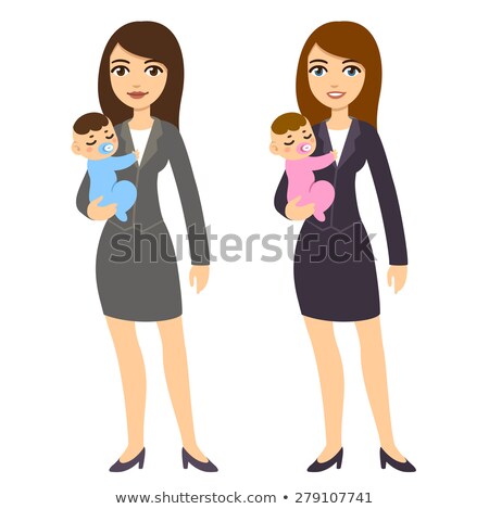 Foto stock: Cartoon Mother In Business Suit Holding Baby
