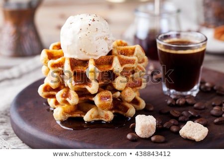 Stok fotoğraf: Fresh Whole Wheat Waffles Ice Cream Maple Syrup