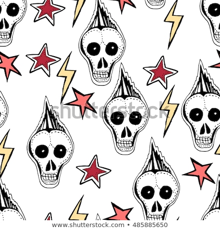 ストックフォト: Seamless Background Skulls Starsarrows Punks Rock Symbols