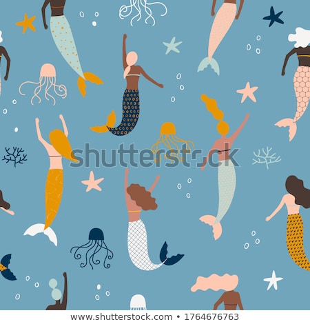 Stockfoto: Mermaid Pattern Seamless Underwater Beautiful Woman In Ocean V