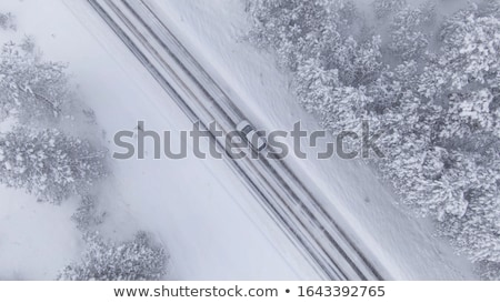 Foto stock: Aerial View Of A Freeway Intersection Snow Covered In Winter