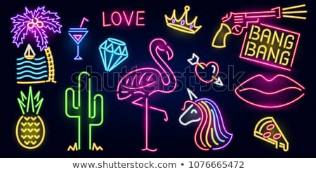 Stock fotó: Casino Night Neon Icons