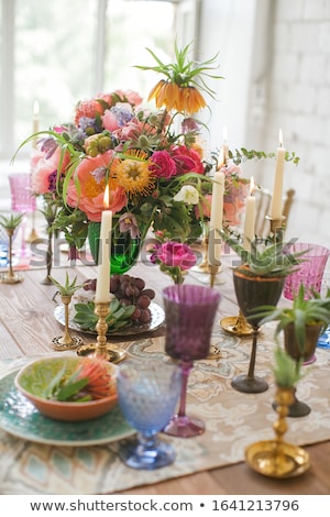 Stok fotoğraf: Dining Plate And Cutlery With Peony Flowers As Wedding Decor Set On Pink Background Top Tableware F