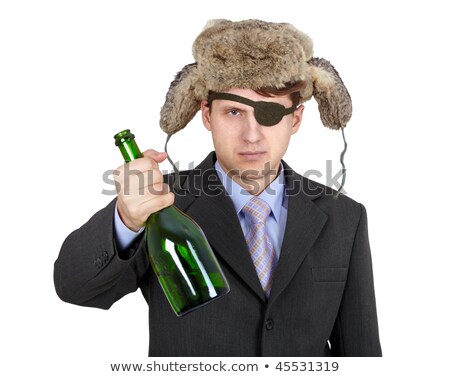 Portrait Of Young Businessman With A Eye Patch In Fur Hat Stockfoto © pzAxe