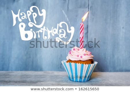 Stok fotoğraf: Cute Happy Birthday Card With Cupcake