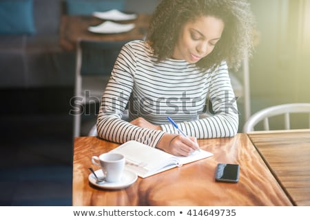 Stock foto: Woman Drinking Coffee And Writing A Diary Note