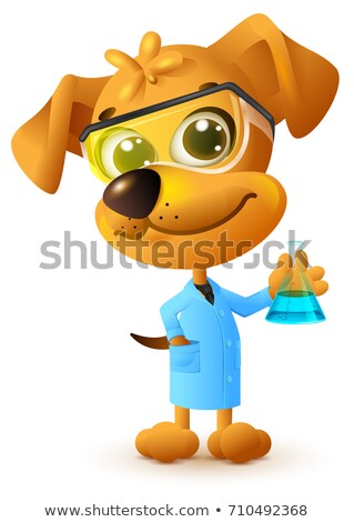 Stock fotó: Yellow Teacher Dog Holding Flask Chemistry Lesson