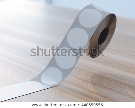 Сток-фото: Silver Tape With White Circle Stickers 3d Rendering