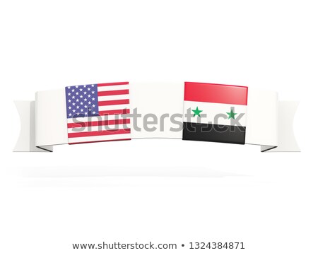 Stock fotó: Banner With Two Square Flags Of United States And Syria