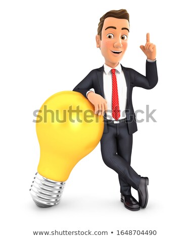 3d Businessman Leaning Against Light Bulb Zdjęcia stock © 3dmask