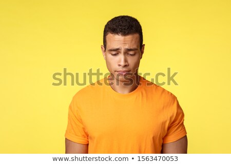 Foto stock: Depression Mental Health Concept Upset Young Gloomy Cute Guy In T Shirt Feeling Frustration Or Re