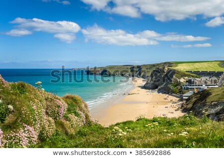 Stock fotó: Newquay Sandy Beach Rocks Cornwall Uk