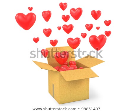 Stok fotoğraf: Carton Box With A Lot Of Flying Out Hearts