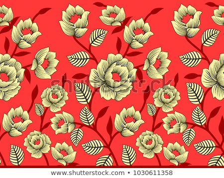 Foto stock: Red Rose With Green Leaves On The Gold Abstract Background